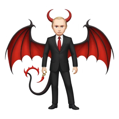 Putin as a devil, full body, detailed horns, wings, and tail sticker