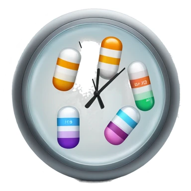 one pill capsule with tiny time telling clocks inside of it  sticker