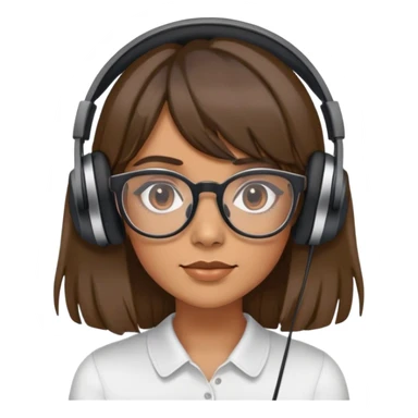 Woman with balayaged brown hair and curtain bangs and her glasses on with headphones sticker