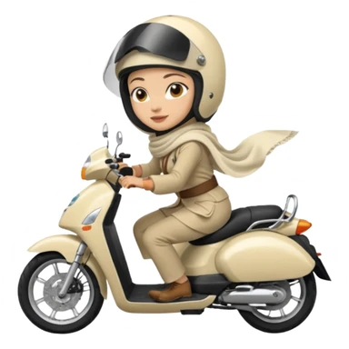 A woman wearing a cream colored pashmina hijab riding a motorbike pcx sticker