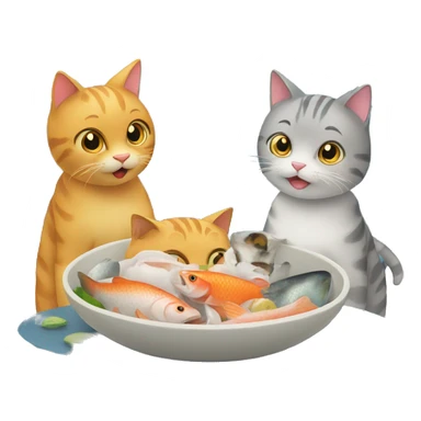 four cats eating one fish sticker