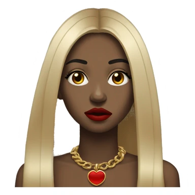 Sad Black girl with long black straight hair and red lipstick with gold hoop earrings and and a gold necklace  sticker