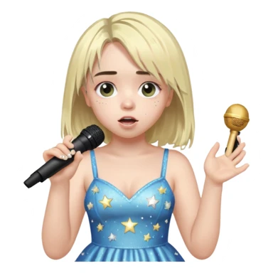 bille elish is singing, 2 hands holding mirco and twinkle dresss sticker