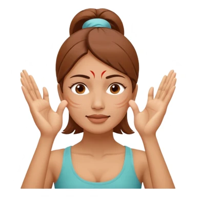Minimal emoji of a woman performing face yoga, both hands placed on the face, fingers pressing and lifting facial muscles, clear hand-on-face exercise movement, simple wellness icon style, no beauty or medical elements

 sticker