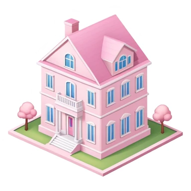 Light pink sorority house mansion, isometric dollhouse-style, realistic sticker