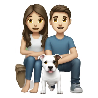 brunette girl and boy with a white pitbull ￼ sticker