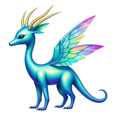 Shiny Exotic Tropical Colorful Neon-colored Glittery Ethereal Sparkly Iridescent Amaura-Aurorus-Fakémon-hybrid-creature (full body)  sticker
