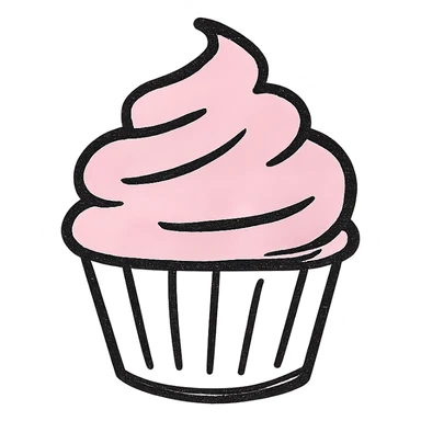 cupcake with pink icing, hand drawn outline style sticker
