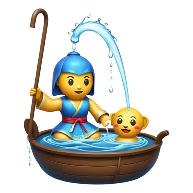 Cinematic Realistic Water Puppetry Pop Culture Emoji, depicted as a whimsical scene of traditional water puppetry rendered with dynamic textures and playful lighting. sticker