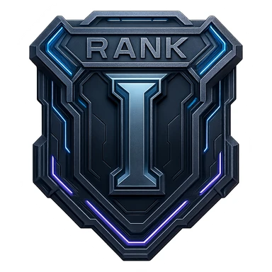 a metal insignia badge for a "rank I", space scifi-futuristic cyberpunk futurepunk sticker