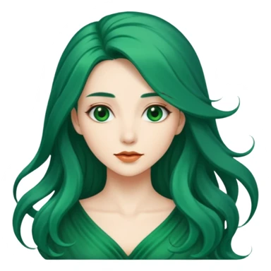 Woman with Long Emerald Hair – flowing deep-green hair, elegant look sticker