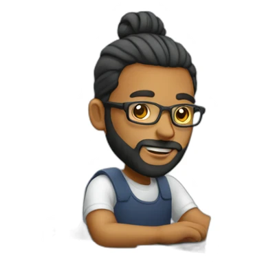 man with bun and beard at a laptop sticker