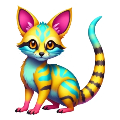  randomly colored colorful light cute lush neon-colored brightly colored Fakémon-Fionbri-Vernid-Genet-creature with markings (full body) sticker