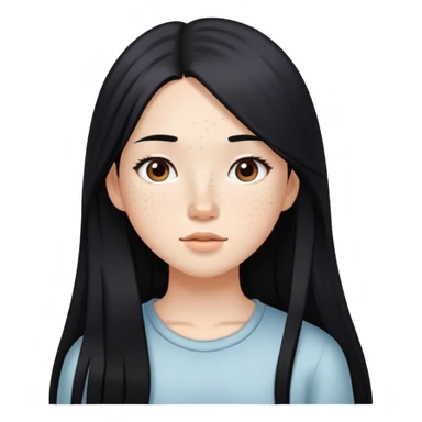 White asian girl with freckles and long straight black hair sticker