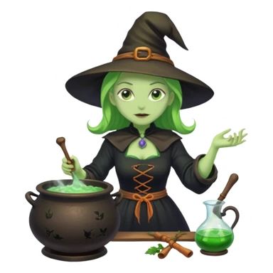 green witch cooking potion sticker