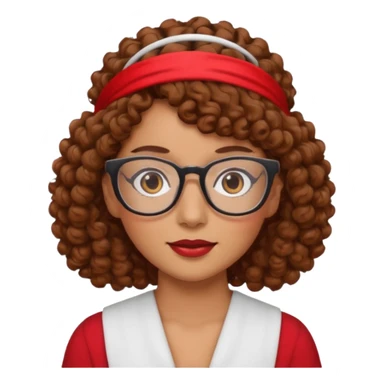 Mujer de piel canela, pelo marron y rizado, lentes y una cinta roja en la frente  sticker