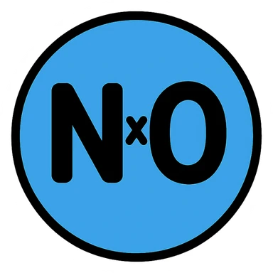 NxO text written in the center of a big round circle with blue background, icon style sticker