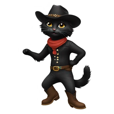 A black cat with long fur dancing in cowboy boots sticker