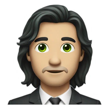 a man with long dark hair in a suit, green eyes sticker