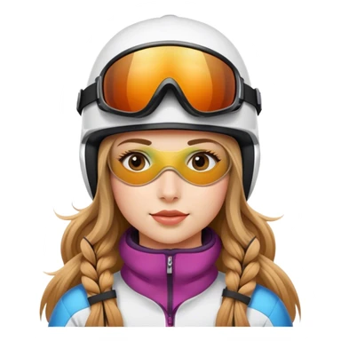 Skiing girl with long hazel hair, ski helmet, ski goggles , ski and ski boots sticker