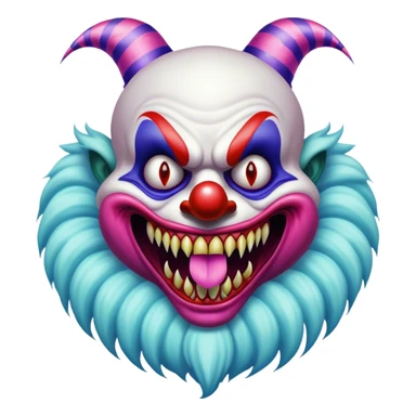 A colorful yet terrifying hybrid of a clown and a beast, with razor-sharp teeth and toxic cotton candy fur, venomous carnival beast sticker