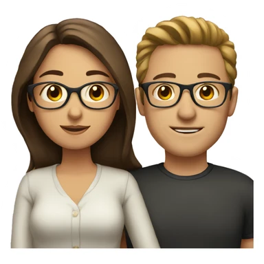 couple, woman with brown hair and man with glasses sticker