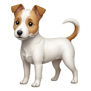 a full body slightly chubby white parson russell terrier looking dog the size of a kelpie with light brown long ears and a light brown patch on one eye and a large snout sticker