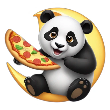 Panda sits on the moon and eats pizza sticker