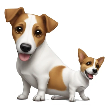 jack russell broken stands near corgi sticker