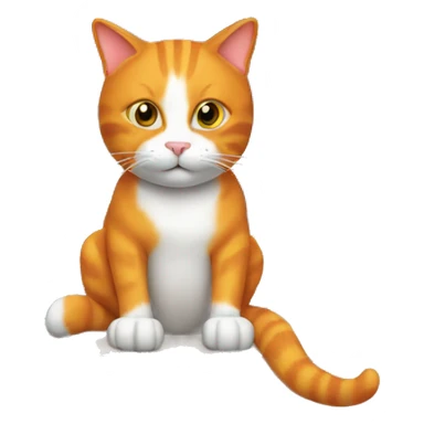 orange cat in front of a computer sticker