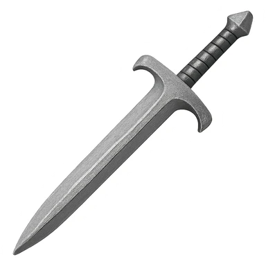 Recolor the bronze sword to a slightly worn realistic metallic iron sword, keeping the same shape and details. The style should resemble emoji style with a transparent background. sticker