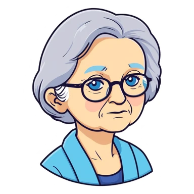 Old lady with medium long silver hair blue glasses and blue eyes sticker