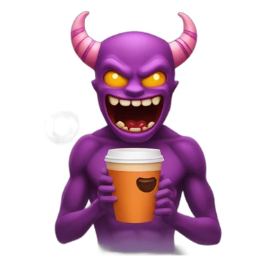 a demon holding a dunkin donuts coffee cup sticker