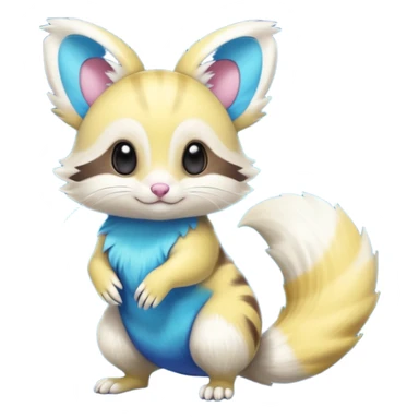 Realistic cute Neon-yellow and neon-cobalt-blue and cyan-gradients Furret-Emolga-Genet-Purrloin-hybrid-fusion (full body) sticker