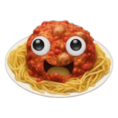 Spaghetti and meatballs with a face, arms and legs, doing something random sticker