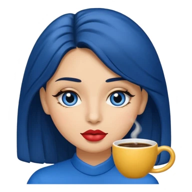 Memoji piel morena ojos cafés cabello largo color azul tirando besos sticker