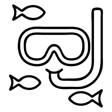 snorkel with mask outlined icon, surrounded by fish sticker