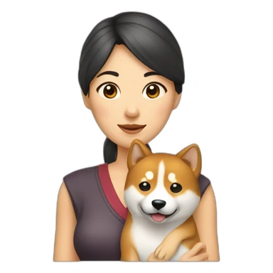 Chinese woman holding a Shiba inu sticker