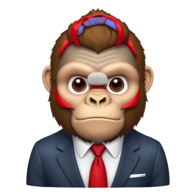 Brown haired cartoon gorilla with tufted tip of hair on the top of his head, light skin tone, heavy brows and cartoony eyes, he is a strong ape with and a red tie, but doesn't were any suit  sticker