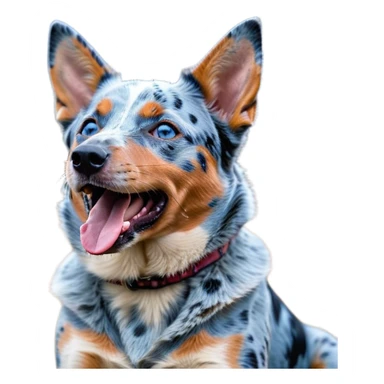 Cinematic Cute Yawning Blue Speckle Australian Cattle Dog Portrait Emoji, Head tilted slightly with a dramatic, wide-open yawn, showcasing a sleek blue speckle Fur with distinct markings, floppy ears slightly drooping, round blue eyes barely open in drowsy contentment, Simplified yet irresistibly adorable features, highly detailed, glowing with a soft, cozy glow, high shine, relaxed yet expressive, stylized with a touch of whimsy, bright and endearing, soft glowing outline, capturing the essence of a sleepy yet affectionate herder, so drowsy it feels like it could stretch out of the screen and curl up for a nap! sticker