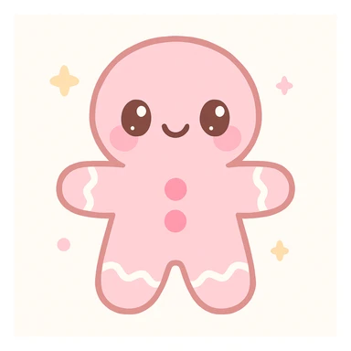 adorable pink gingerbread man with icing, kawaii style sticker