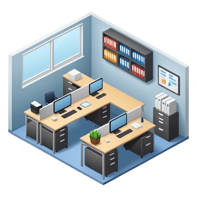 an office with several desks in an isometric style sticker