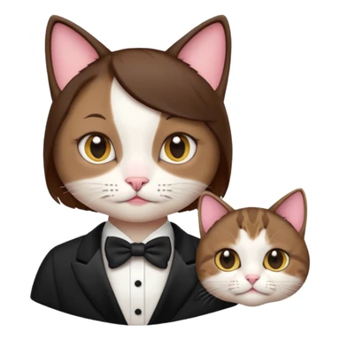 slightly more feminine woman with short brown hair and a tuxedo cat, emoji style, variation 3 sticker