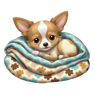 Long haired chihuahua, beige head, white chest and socks, sleeping cutely under blanket sticker