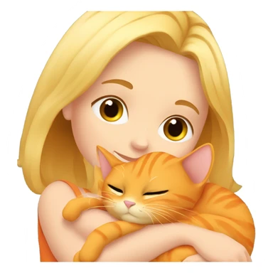 Blonde girl cuddling with her orange cat sticker