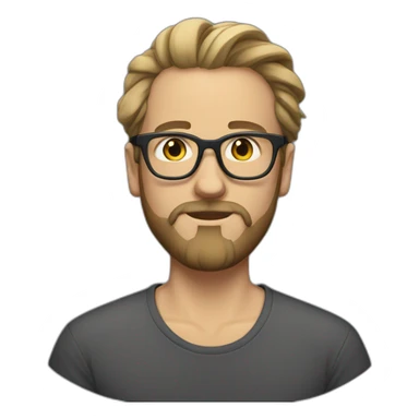 White Man with clear glasses and a black tshirt and a man bun and beard sticker