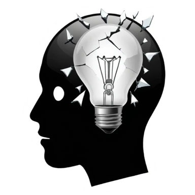 silhouette of a head with a broken light bulb inside sticker