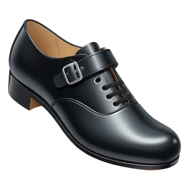 a girls black tap shoe with a velcro clasp sticker