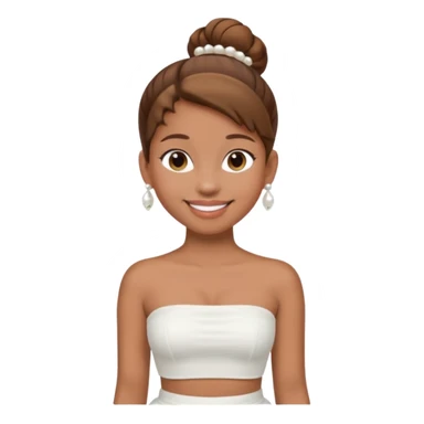 Full body, Light brown skin girl, brown hair in bun, smiling, white strapless tube top, pearl earrings sticker
