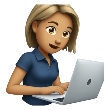 Girl IN DARK BLU SHIRT working with a laptop, NO PONY TAIL, STRAIGHT HAIR, NO NOTEBOOK sticker
